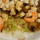 Stir-fry with chicken and shrimp over rice