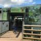 The visitor centre is surrounded by a shallow moat and a bridge has to be crossed to enter. Unfortunately anti-social behaviour at night forced the architects to incorporate a design feature that would prevent unsavory gatherings in dark corners