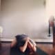 Child's pose with namaste shark fin, a great stretch for the shoulders!