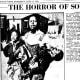 The first student killed by the police on that fateful day was 12-year-old Hector Pieterson, seen here being carried away from the scene by a friend. With them is Hector's sister Antoinette. Photo taken by Sam Nzima