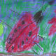 Crayon Resist-Colored Garden: Have child draw a picture using lots of colors. This one is a kindergarden picture of a ladybug in leaves. Ask them to fill the whole paper. Then they will watercolor over in one color--often blue or black.