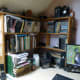 Our old desktop corner unit (made from pine floorboards) that I recycled some of the wood from to make the cable-tidy trough.