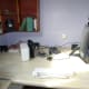 The wires above the desk, before completing the cable management.