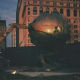 The damaged globe that stood at the World Trade Center.