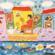 Cuba had a lot of fabric water hangings there. This is a style of art called "Naïve" that depicts everyday life of the countryside - in this case a woman boating down a river filled with fish.