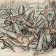 Pencil drawings of patrolling Dutch Soldiers on Java 1946-1949 by Synco Schram de Jong