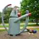 Side view of “Sock Monkey” sculpture by Joe Barrington in True South sculpture exhibit Houston