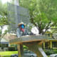 View of “Retired Cowboy Clown” sculpture by Hans Molzberger in True South sculpture exhibit Houston