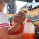 Drunk fan in red with her red juice