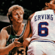 Larry Bird anticipating the ball movement.