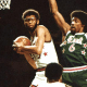Kareem Abdul-jabbar showing his immense talent in rebounding.