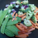 Packaged fresh Chinese vegetables. Cut up so pieces are the same size.