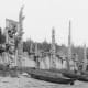 Haida Dwellings. Canadian public domain photo of 1878 by George Mercer Dawson (1849 - 1901).