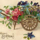 vintage gold flower cart birthday card "A Happy Birthday"