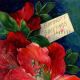 vintage card designs: red peonies vintage birthday card "Birthday Greetings"