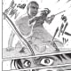 Sasha facing the Titan with a bow and arrows.