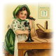 Free vintage St. Patrick's Day clip-art -- little girl in green dress talking on old fashioned stand-up telephone