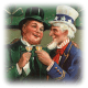 Uncle Sam and Irish gentleman toasting to St. Patrick's Day