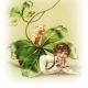 Little boy under shamrock with pig vintage St. Patrick's Day clip art