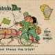 Vintage kids: Boy and girl kissing while riding in a donkey cart "Erin go Bragh"