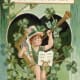 Vintage cute kids: Little boy with musical instruments and shamrocks "Let the clarion notes resound on Dear Ireland's distant shore..."