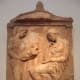 Late 5th century BCE gravestone of a mother saying goodbye to her child. It may suggest she died in childbirth.