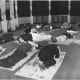 Unemplopyed men sleeping in a bandstand in Toronto, Ontario CA.