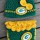 Great Gift Idea - Baby - Hand Made Football Fan - baby hat and matching diaper hand crocheted in green and gold Green Bay Packers