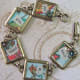 Resin over scrapbook paper in a victorian collage bracelet