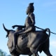Shiva is riding on Nandi, his bull. Shiva is one of the triumvirate of principal Hindu Gods
