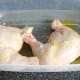Olive oil and salt is rubbed in to the whole chicken legs
