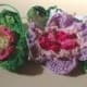 Tack them onto a wide grosgrain ribbon and hang; or add the crocheted mesh for a pretty hanging decoration or one amazing headband!