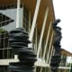 Sculptures with background of the Hobby Center