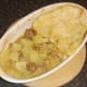 Cutting pork, pineapple and aple pie for service