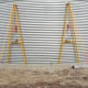 These cheaply-built A-frame jacks will work for small jobs (use at least 6 on an 18-foot diameter bin), or big jobs using one jack per wall sheet.