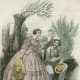 1878: Victorian man and woman fishing in lake