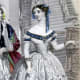 1854: Victorian dress with blue flower borders