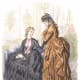 1872: Victorian womens fashions in black and brown