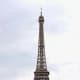 The Eiffel Tower photographed from the green lawns known as the Parc du Champs de Mars which stretch out in front of the edifice