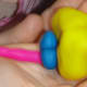 Play-doh model of 3 main parts of the brain: cerebrum, cerebellum, & medulla (brain stem)