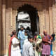 Wood carving on the door of a temple