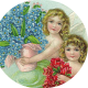 Two vintage angels with red roses and forget-me-nots