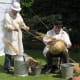 Making the traditional beehives called skeps.