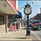 The O.K. Staudt's Jewelers clock in downtown Okmulgee.