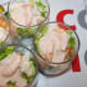 Layer lettuce, sauce, prawns, sauce