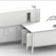 Whitemodel of a 3D drafting of a house built from shipping containers.