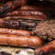 Grilled hot dogs and hamburgers