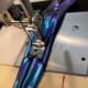 Join the two straps into one strap according to the measurements of your own head. The split portion of the head strap is towards the top of this photo. The portion below the presser foot is extra strap fabric.