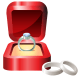 Platinum engagement ring in red velvet box with platinum wedding rings
