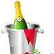 Champagne in an ice bucket and single red rose
